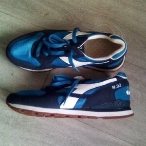 Diadora N92 Navy and White Athletic Shoes